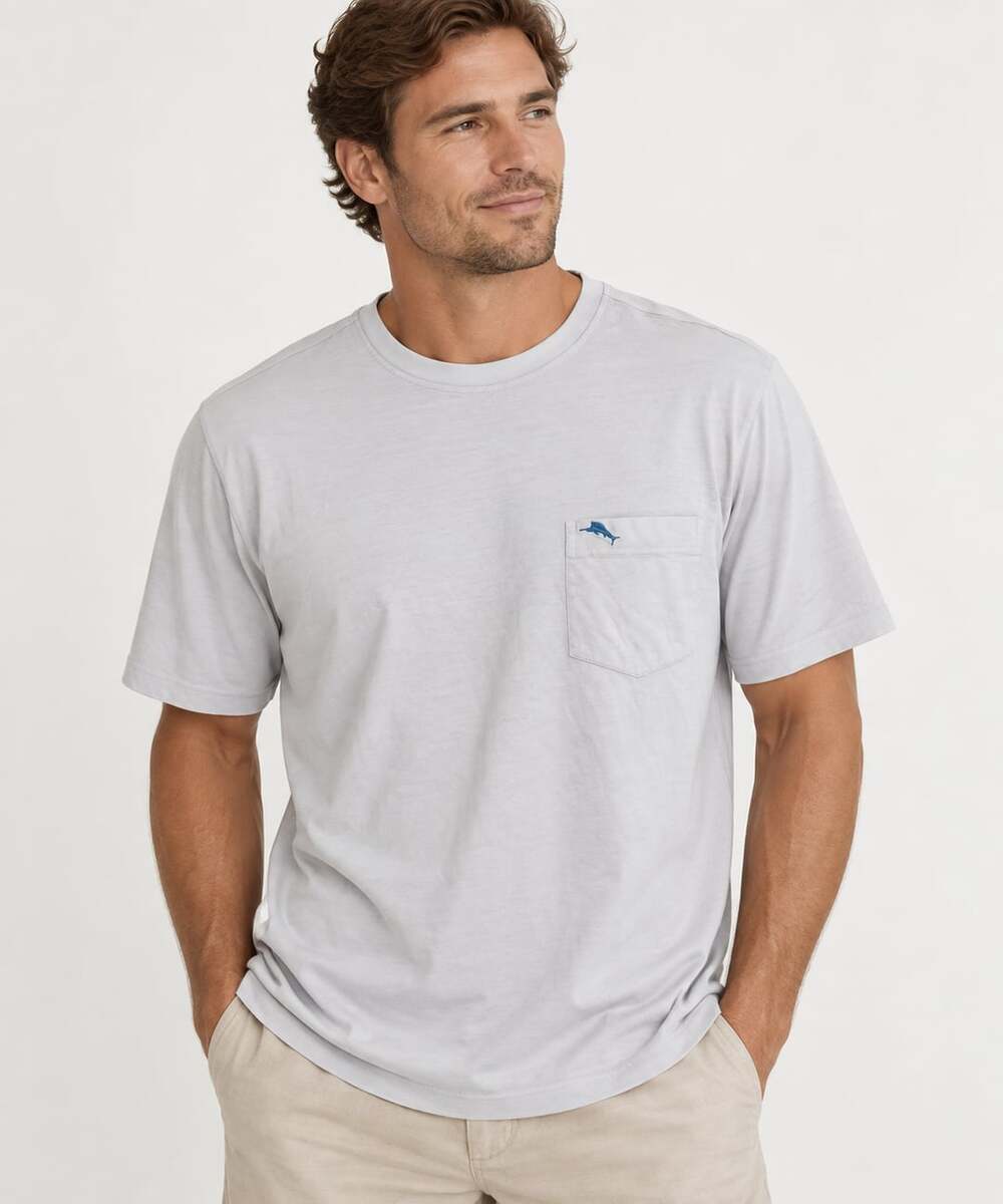 Tommy Bahama Bali Skyline T-Shirt Size L Gray Pocket Short Sleeve